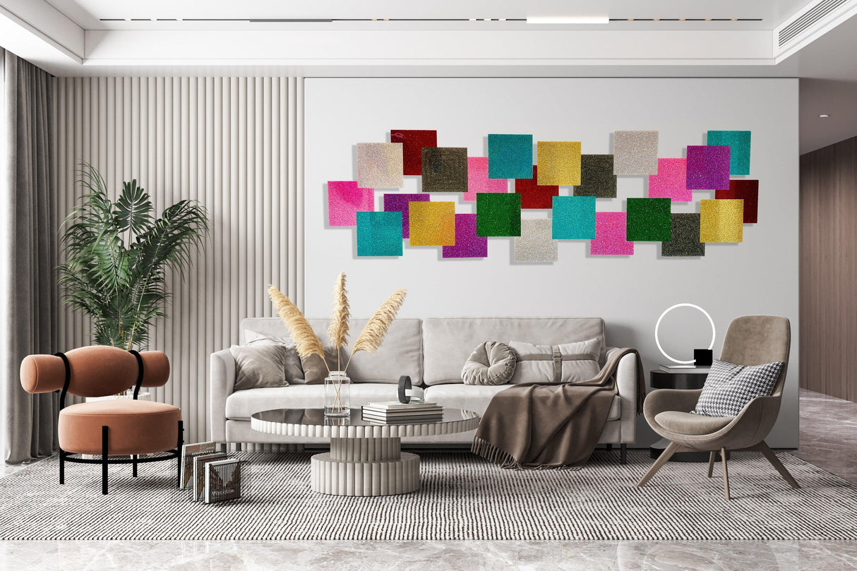 Glitter Abstract Squares Art Wall Decor Wall Sculpture - uniqstiq