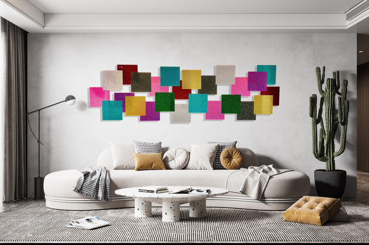 Glitter Abstract Squares Art Wall Decor Wall Sculpture - uniqstiq