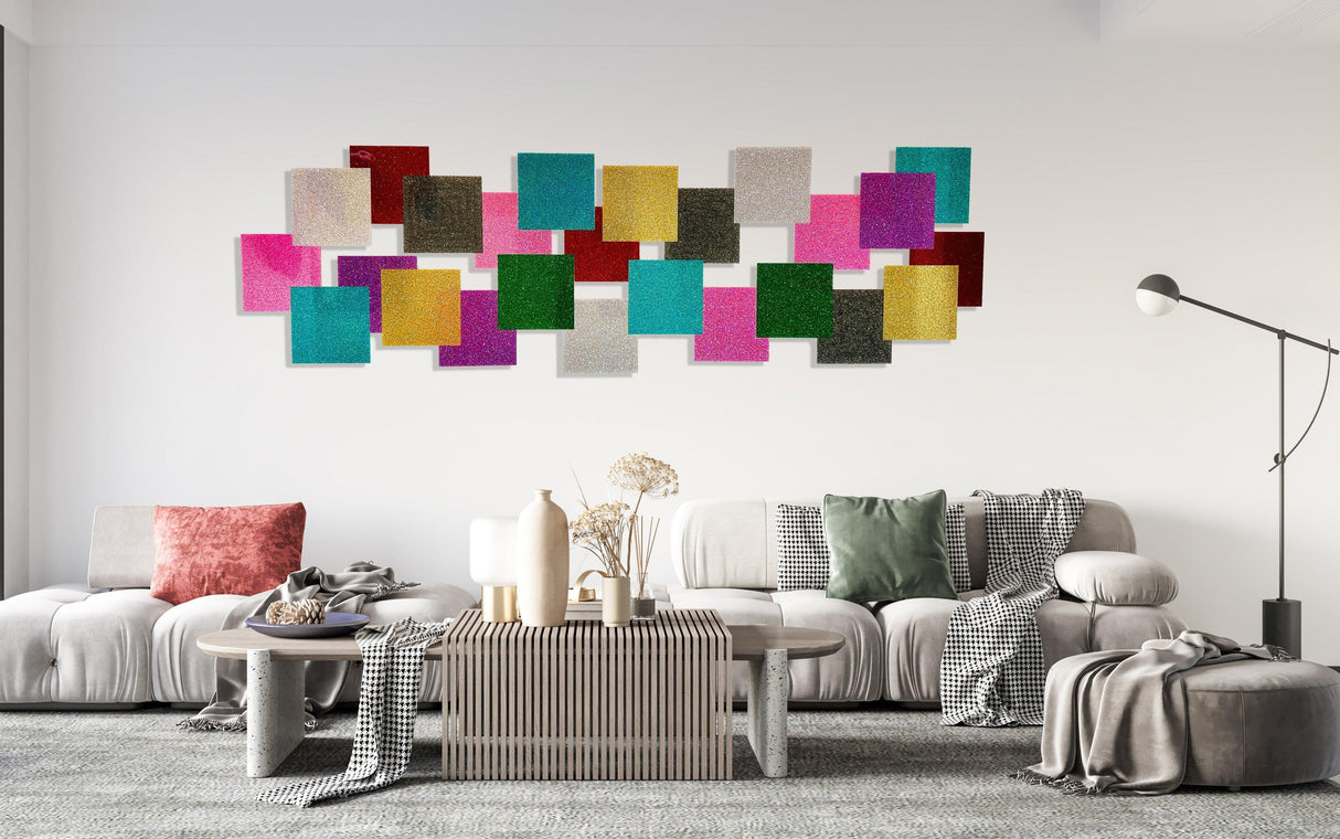 Glitter Abstract Squares Art Wall Decor Wall Sculpture - uniqstiq