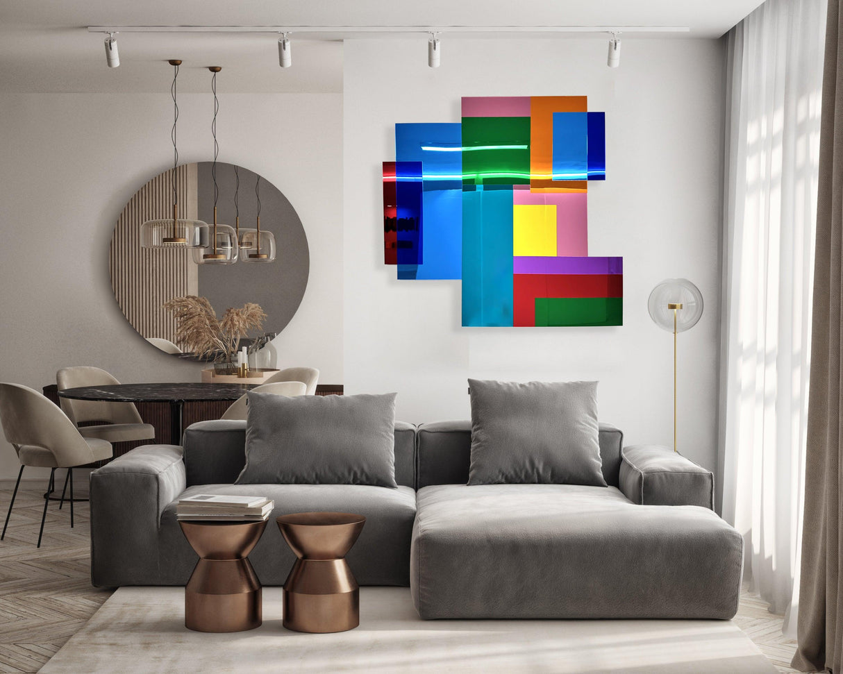 Large Mirrored Acrylic Spectrum Geometry Wall Art - uniqstiq