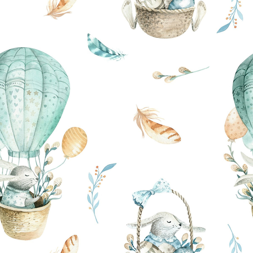 Rabbits in a Balloon Wallpaper uniQstiQ Kids