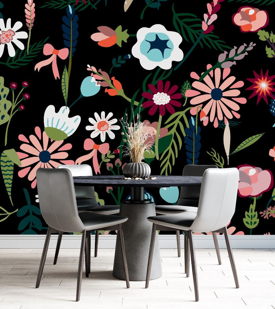 Flowers on Dark Wallpaper uniQstiQ Murals