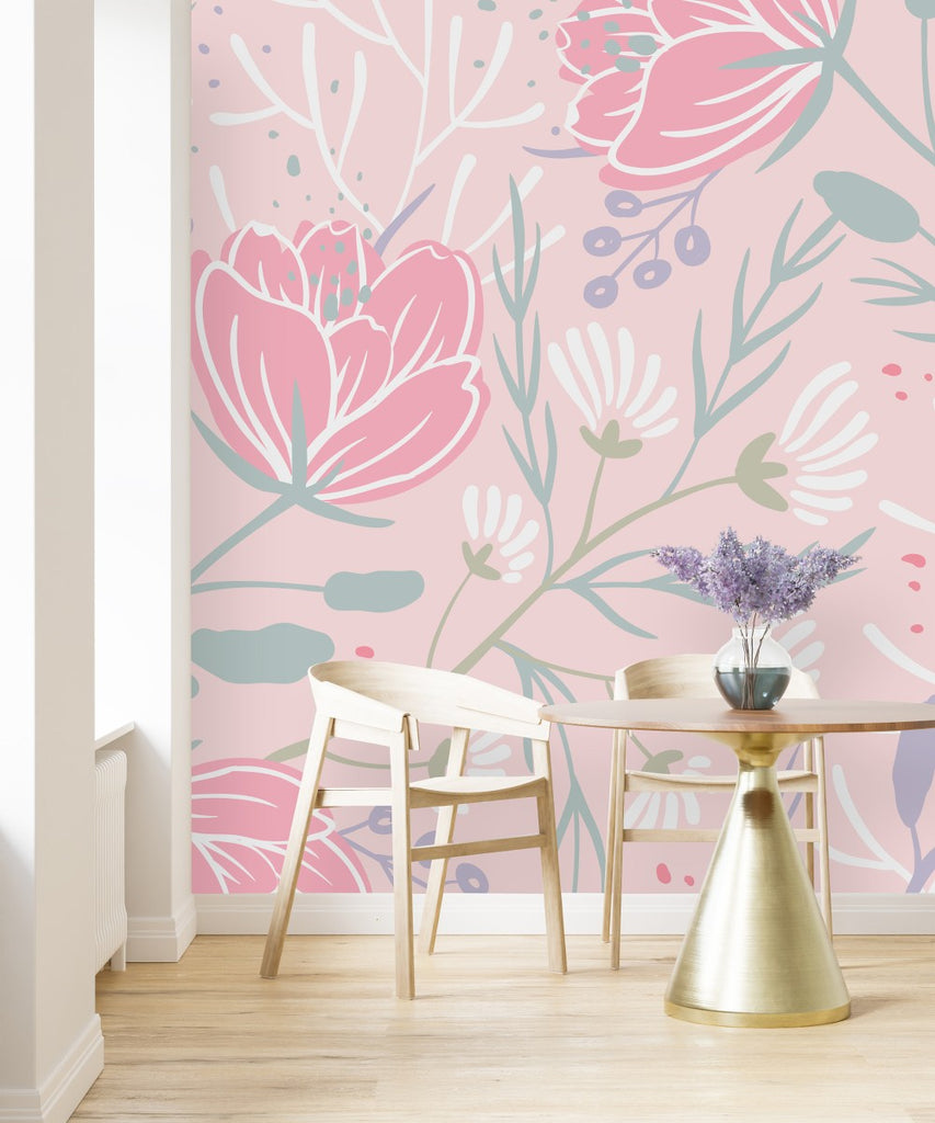 Pink Floral Wallpaper uniQstiQ Murals