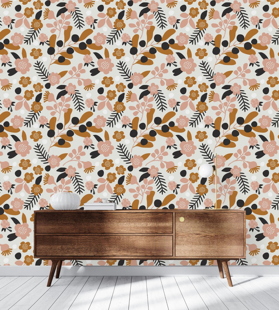 Beige Flowers and Brown Leaves Wallpaper  uniQstiQ Floral