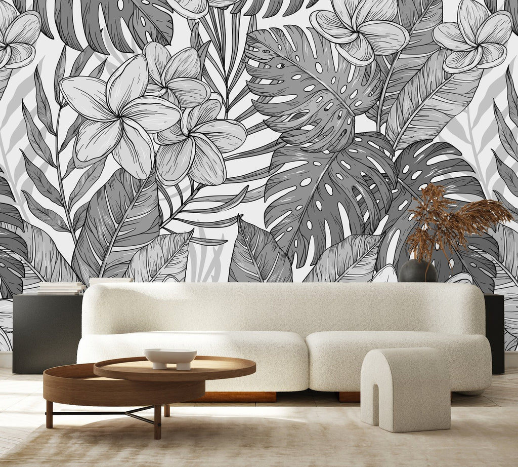 Black and White Exotic Leaves Wallpaper  uniQstiQ Murals