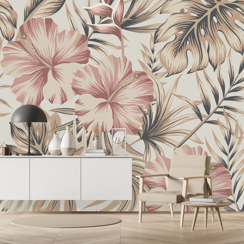 Beige Exotic Flowers Wallpaper uniQstiQ Murals
