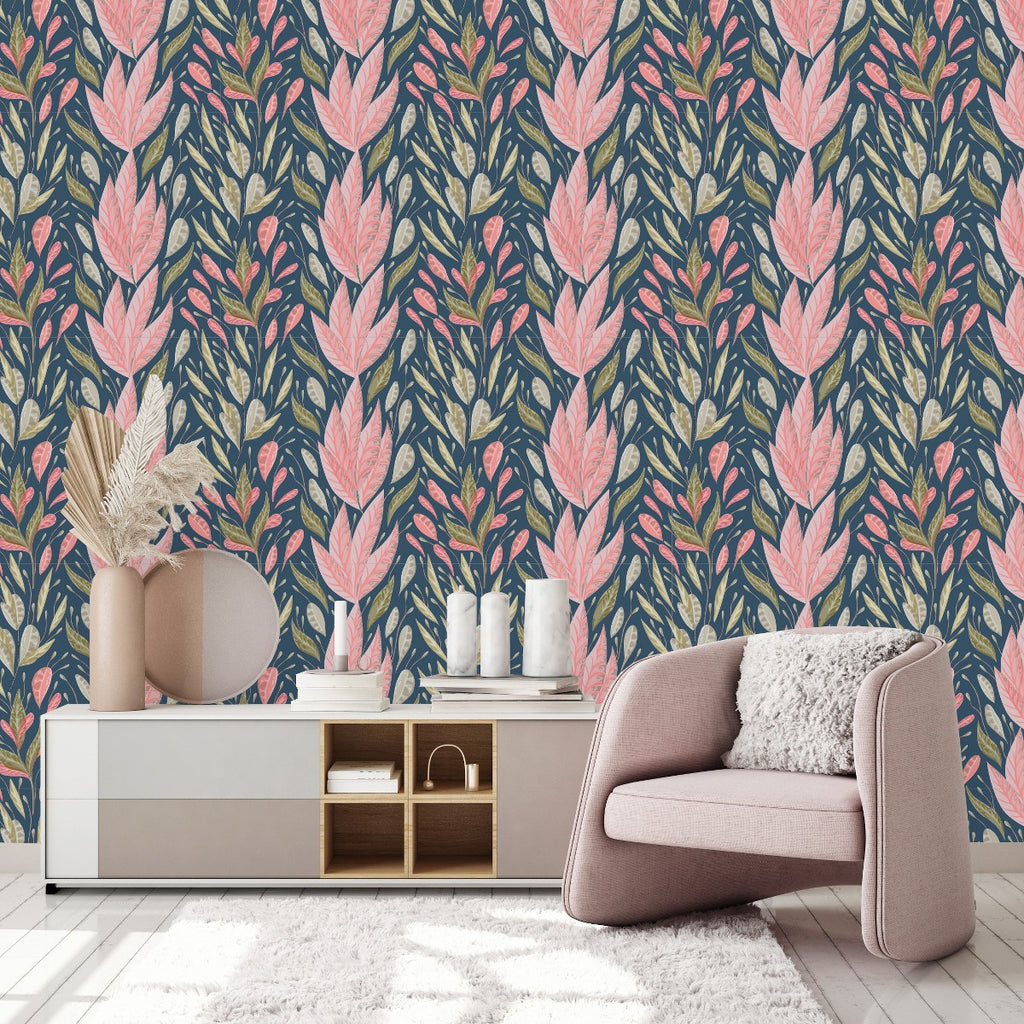 Pink Large Leaves Wallpaper uniQstiQ Botanical