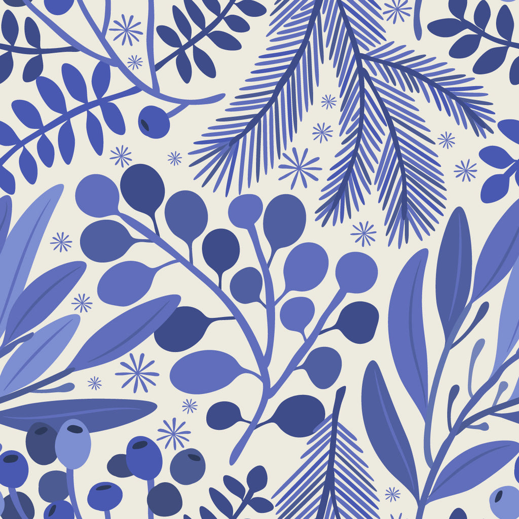 Blue Leaves and Berries Wallpaper  uniQstiQ Botanical