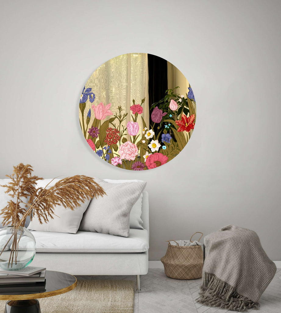 Flowers Mirrored Acrylic Circles Contemporary Home DǸcor Printed acrylic 