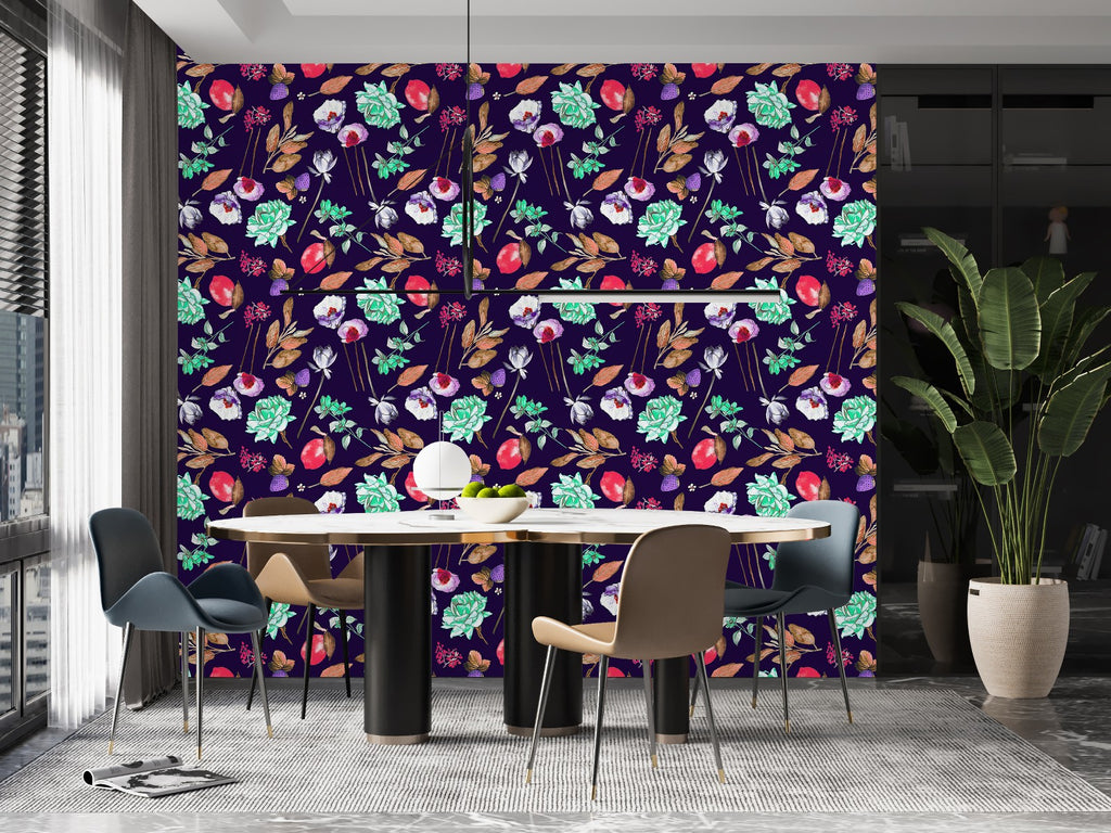 Flowers and Leaves Pattern Wallpaper uniQstiQ Floral