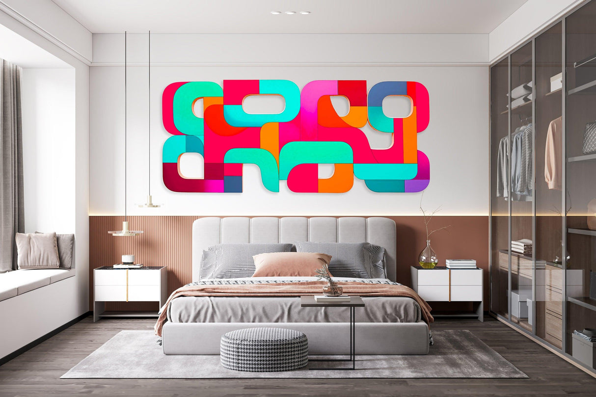 80s Style Art Geometric Shapes Abstract Wall Art by UniQstiQ 3D Wall Hangings Pink and Blue Wall Decor Vintage Artwork Printed