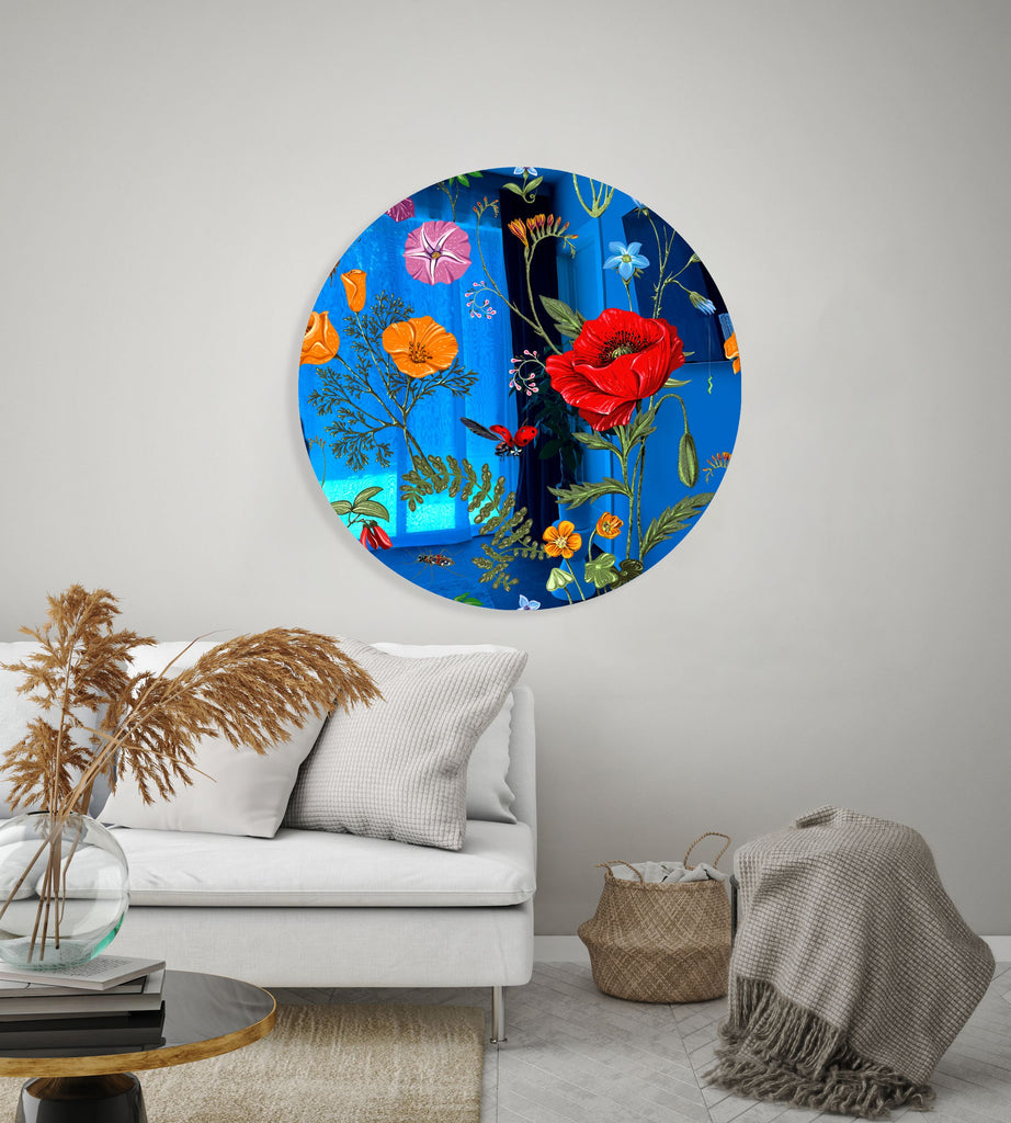 Flowers and Butterflies Mirrored Acrylic Circles Contemporary Home DǸcor Printed acrylic 