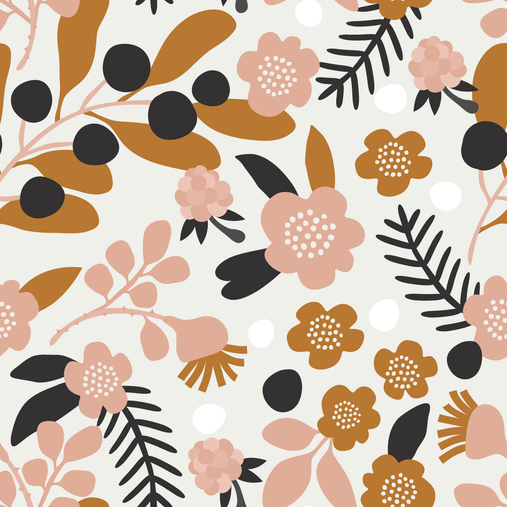 Beige Flowers and Brown Leaves Wallpaper  uniQstiQ Floral