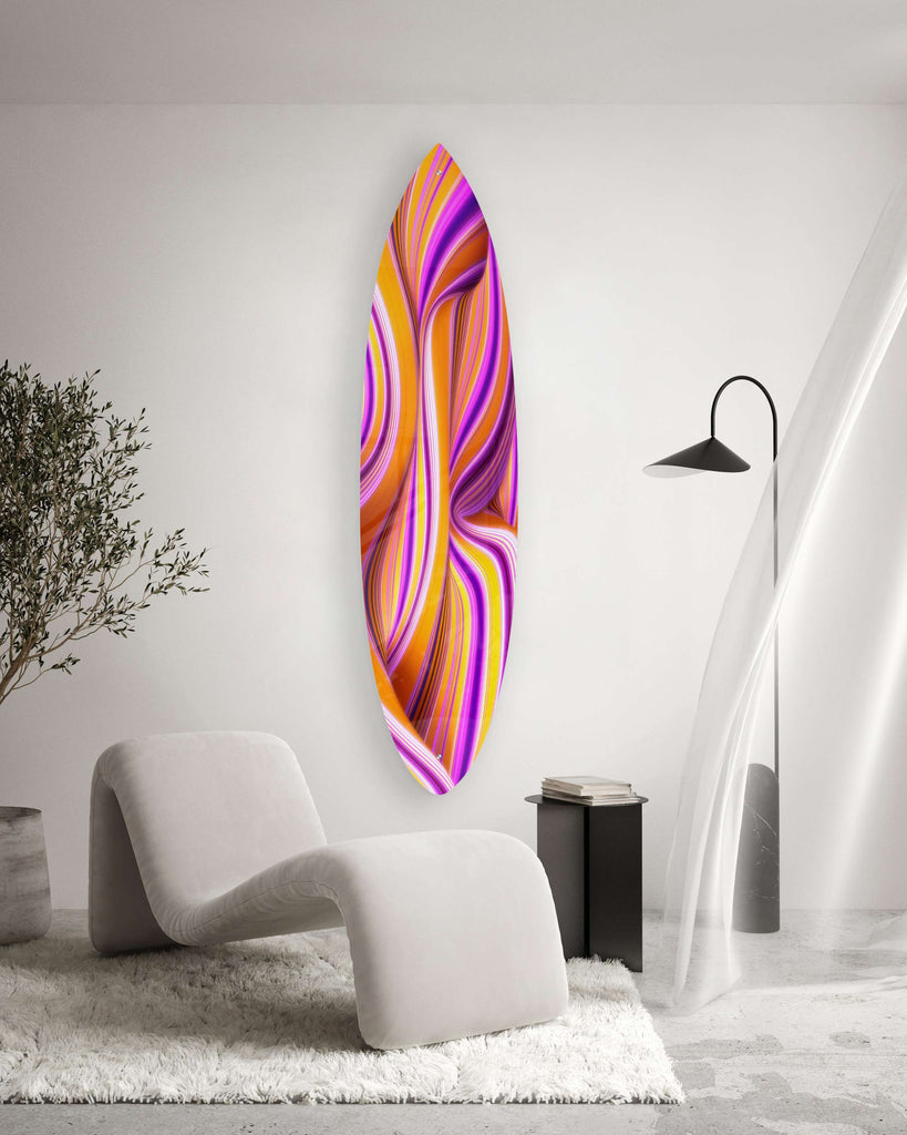 Yellow Wavy Design Acrylic Surfboard Wall Art
