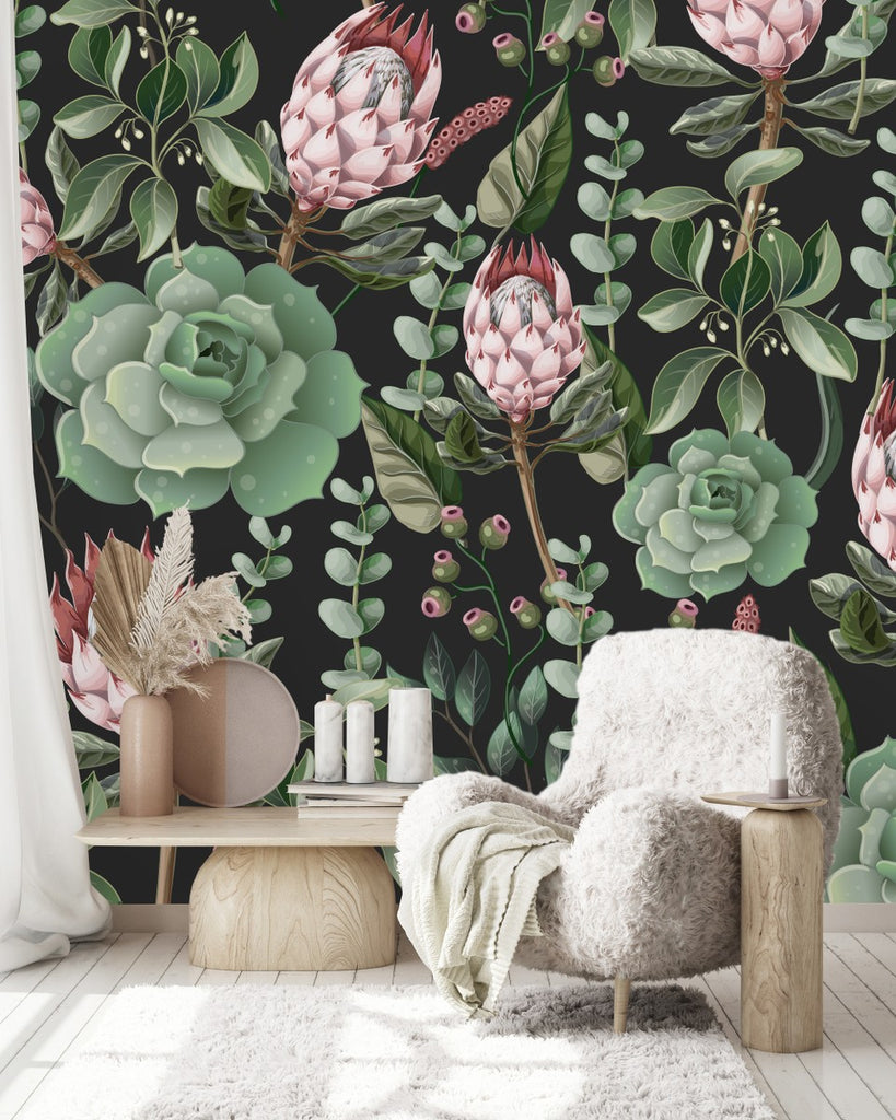 Protea and Succulents Wallpaper uniQstiQ Murals