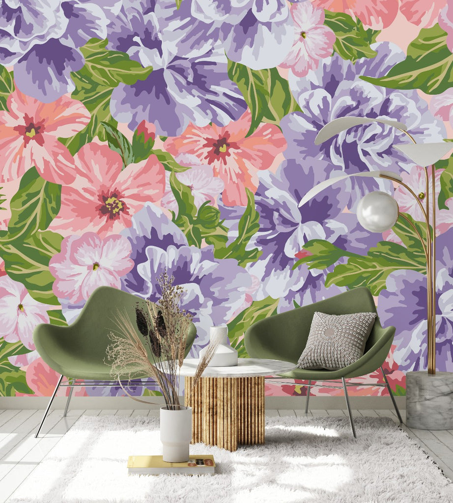 Purple and Pink Flowers Wallpaper  uniQstiQ Murals