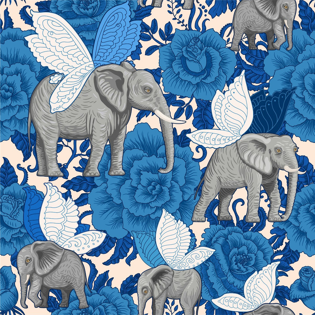 Vintage Blue Elephants Wallpaper