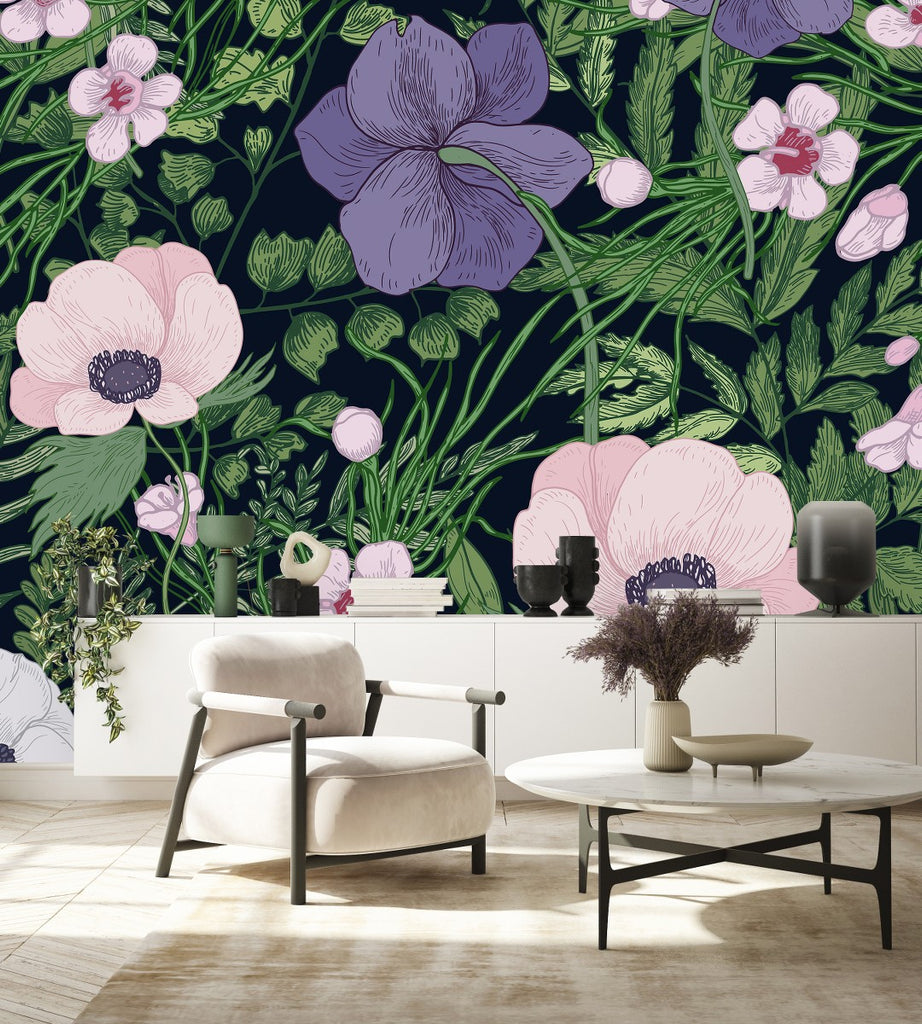 Dark Wallpaper with Flowers  uniQstiQ Murals