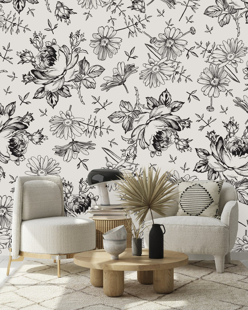 Black and White Floral Wallpaper uniQstiQ Murals