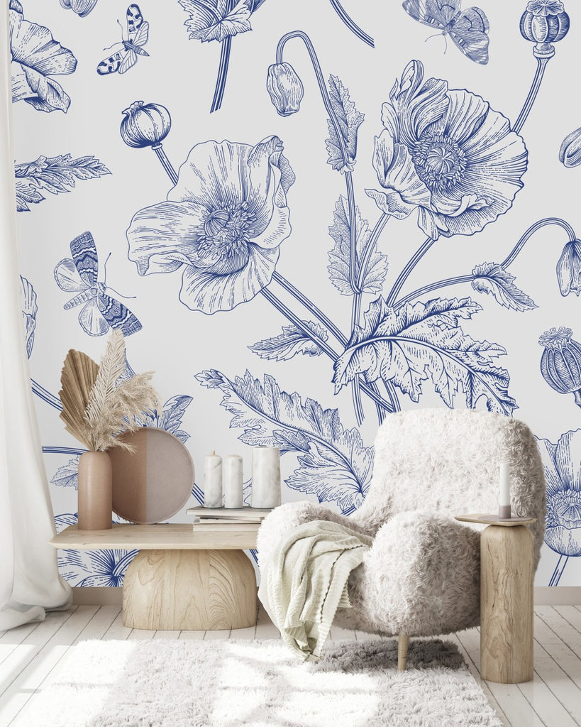 Blue Poppies Wallpaper  uniQstiQ Murals