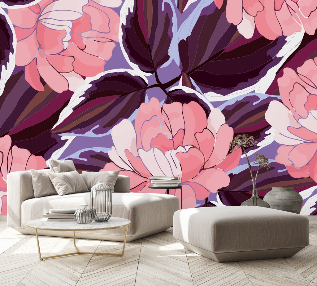 Purple Wallpaper with Pink Flowers uniQstiQ Long Murals