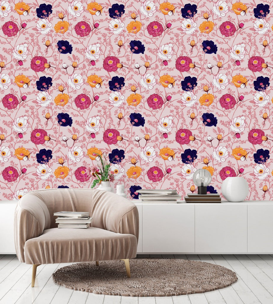 Pink Wallpaper with Floral Pattern  uniQstiQ Floral