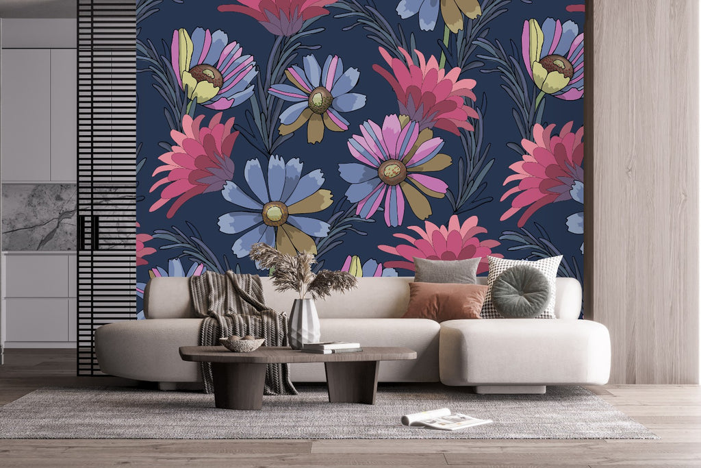 Pink and Blue Flowers Wallpaper  uniQstiQ Long Murals