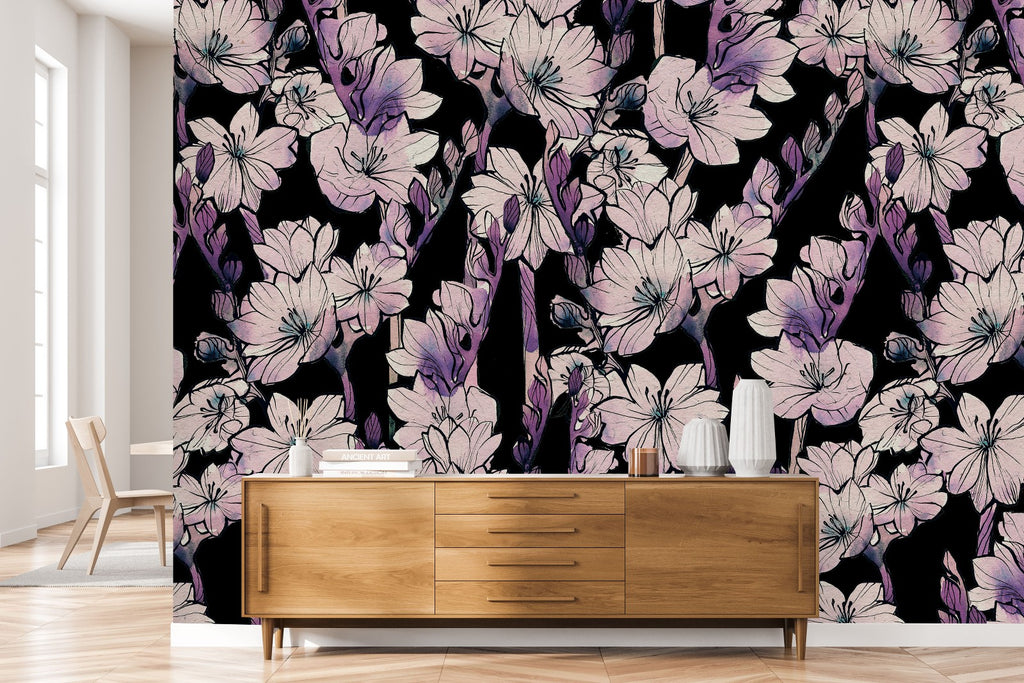 Purple Flowers Wallpaper uniQstiQ Murals
