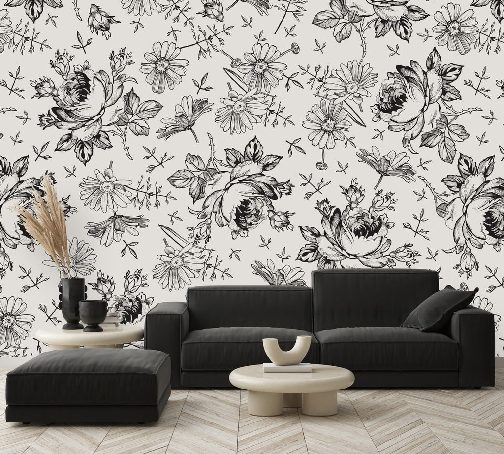 Black and White Floral Wallpaper uniQstiQ Murals