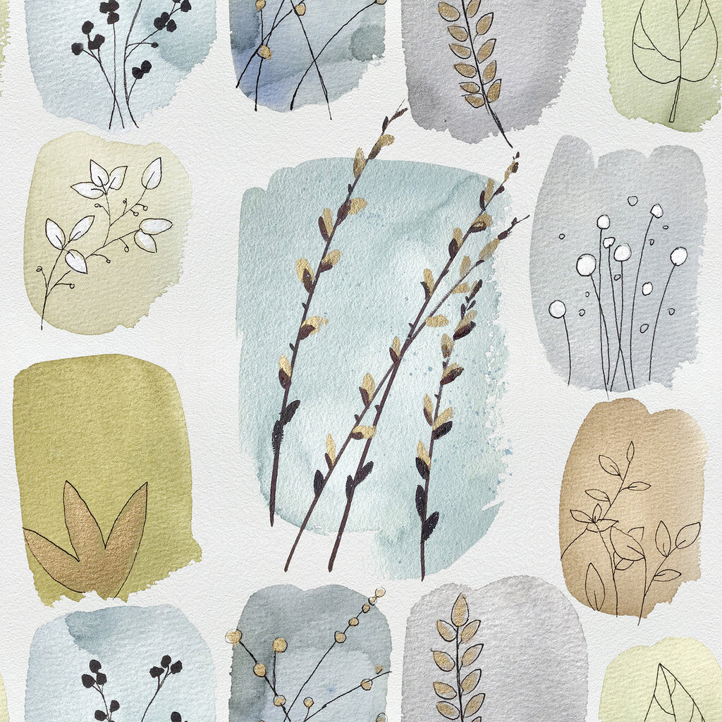 Colorful Smears with Herbs Wallpaper uniQstiQ Botanical