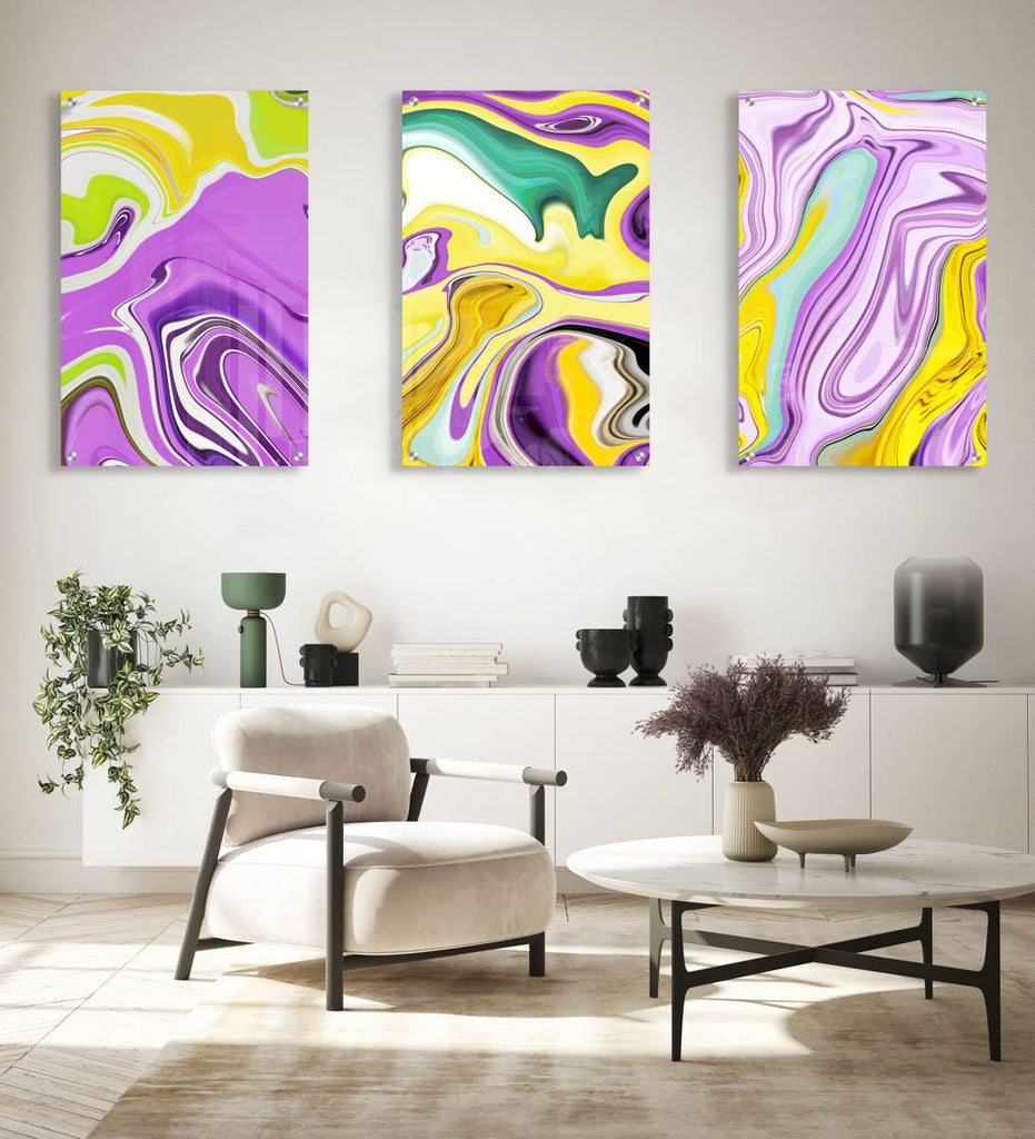 Purple Illusory Forms Set of 3 Prints Modern Wall Art Modern Artwork Image 2