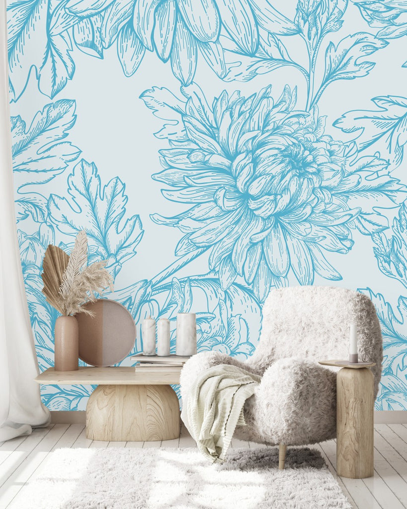Blue Peony Flowers Wallpaper  uniQstiQ Murals