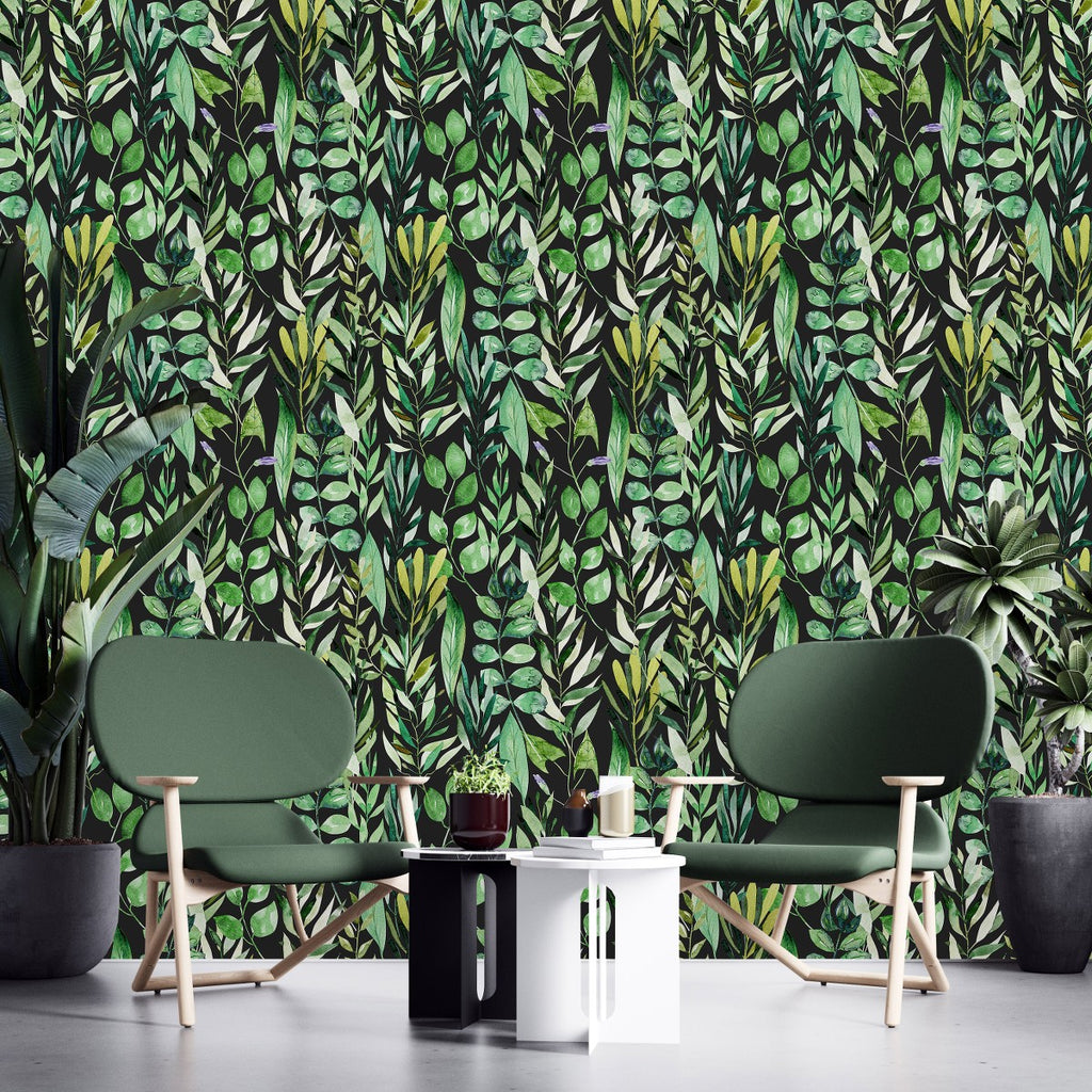 Dark Wallpaper with Green Leaves  uniQstiQ Botanical