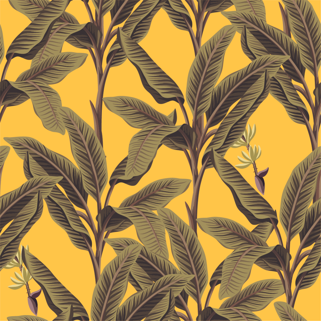 Yellow Wallpaper with Plant's Leaves uniQstiQ Botanical
