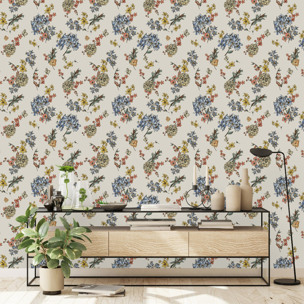 Beige Wallpaper with Floral Pattern  uniQstiQ Floral