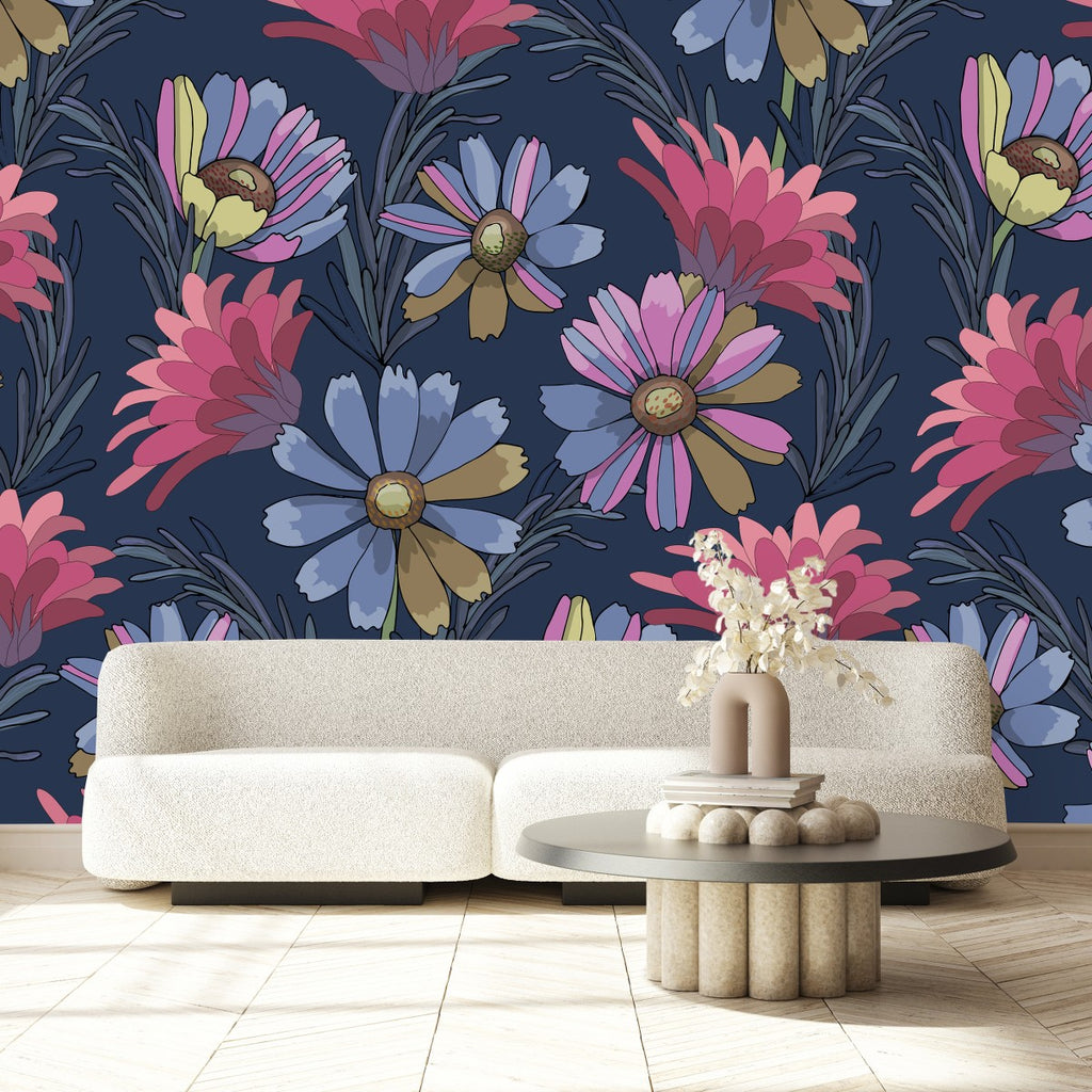 Pink and Blue Flowers Wallpaper  uniQstiQ Long Murals