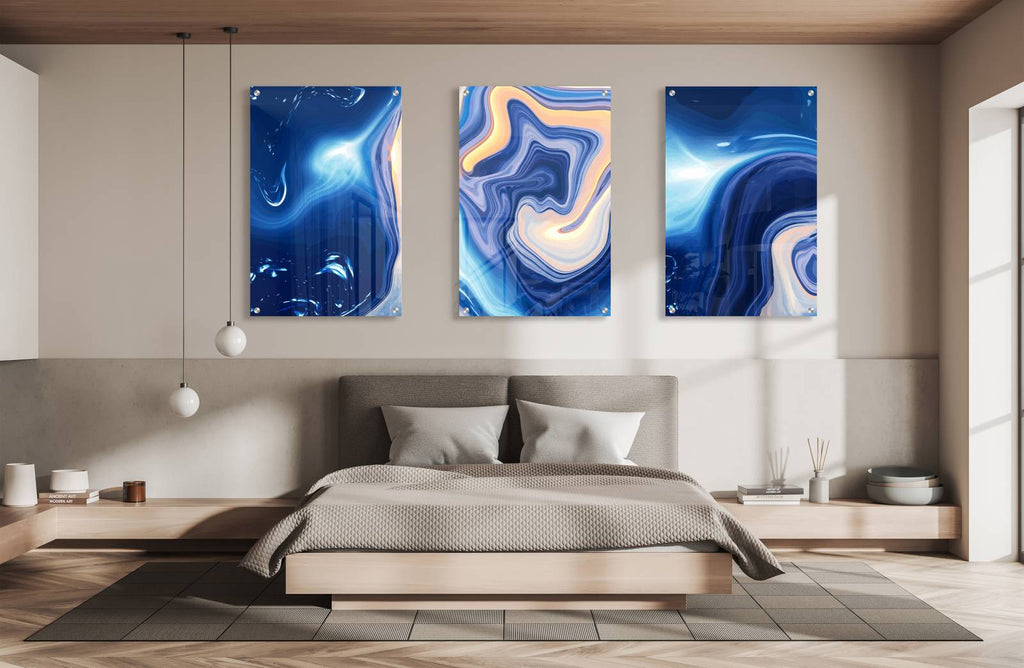 Blue Fluid Pattern Set of 3 Prints Modern Wall Art Modern Artwork Image 2