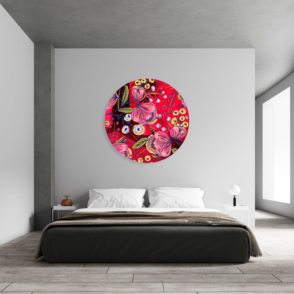Pink Poppy Flowers Mirrored Acrylic Circles Contemporary Home DǸcor Printed acrylic 