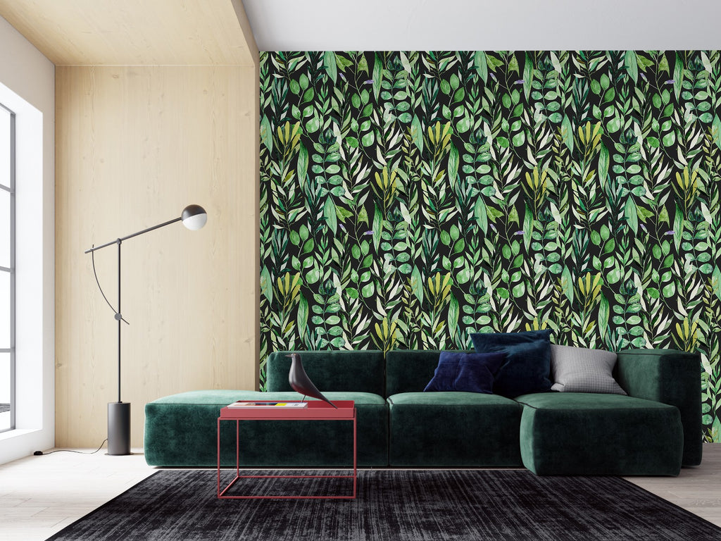 Dark Wallpaper with Green Leaves  uniQstiQ Botanical