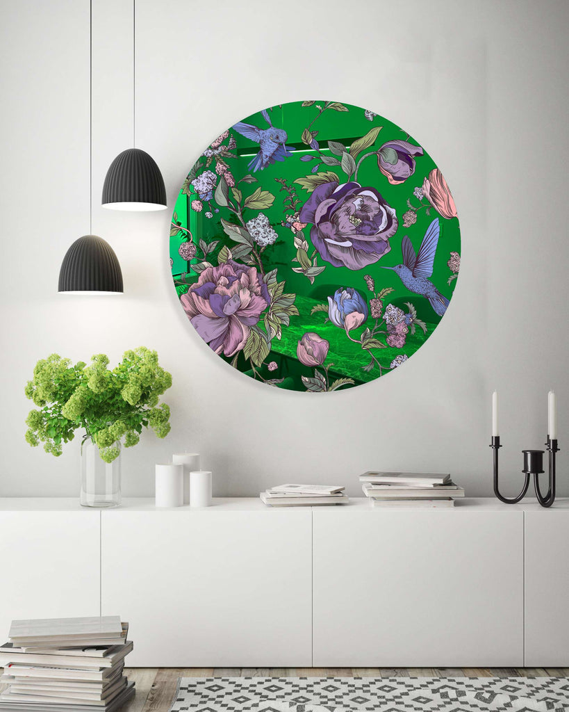Dark Flowers Mirrored Acrylic Circles Contemporary Home DǸcor Printed acrylic 