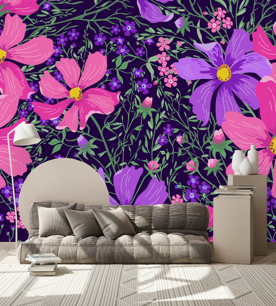 Pink and Violet Flowers Wallpaper uniQstiQ Murals