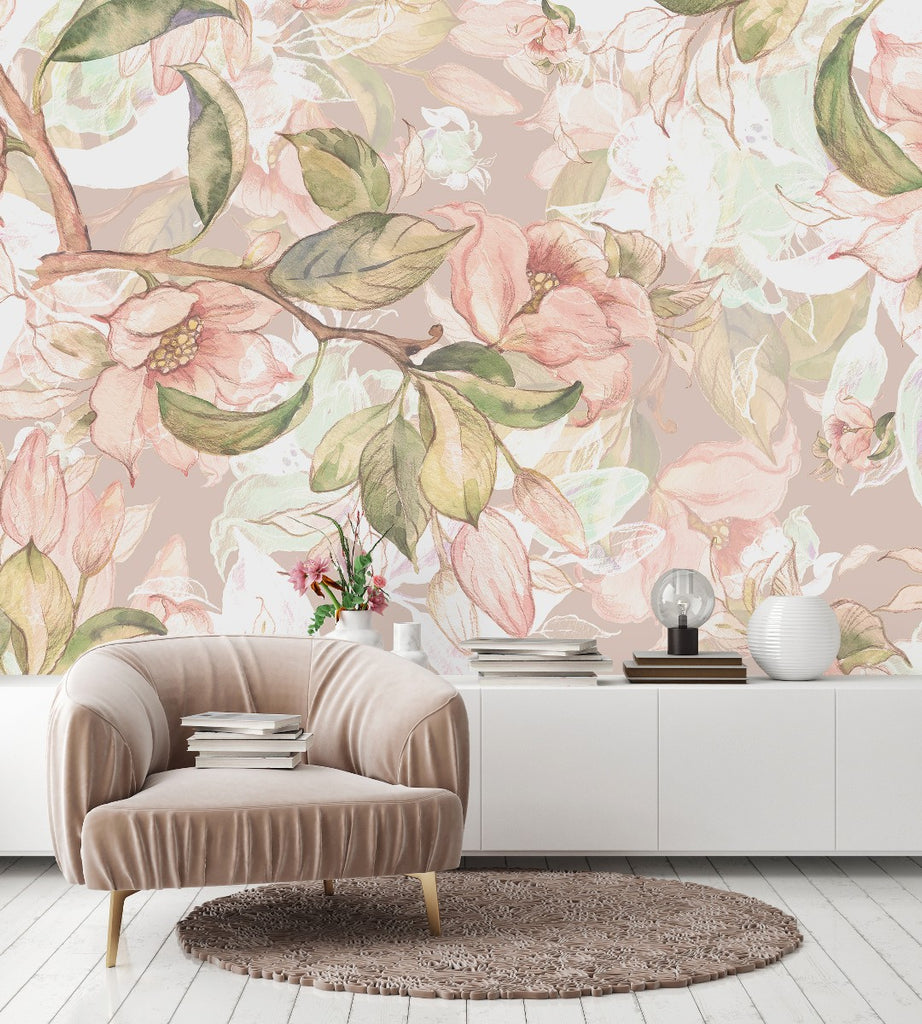 Light Beige Floral Wallpaper uniQstiQ Murals