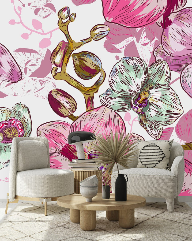 Pink Orchid Flowers Wallpaper uniQstiQ Murals