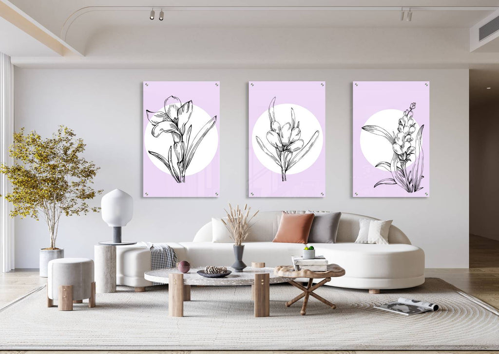 Violet Floral Pattern Set of 3 Prints Modern Wall Art Modern Artwork Image 2