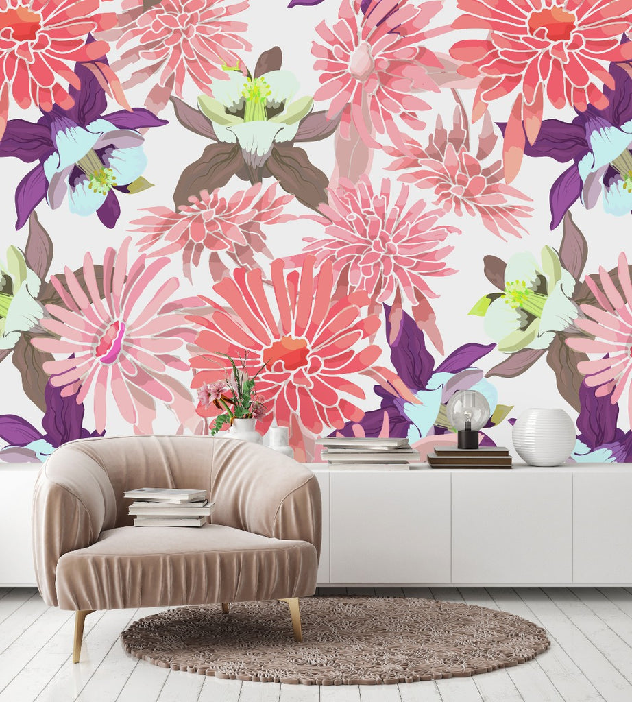 Pink and Purple Flowers Wallpaper uniQstiQ Long Murals
