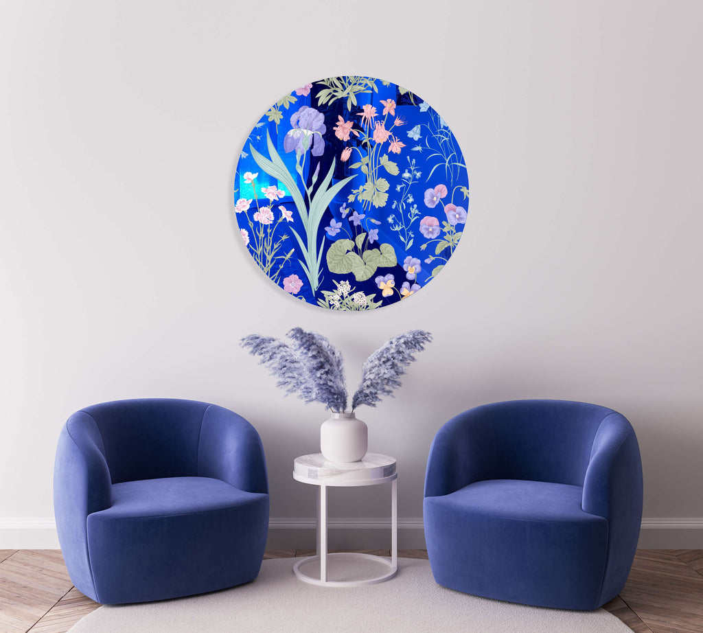 Meadow Flowers Mirrored Acrylic Circles Contemporary Home DǸcor Printed acrylic 