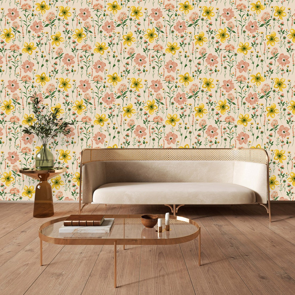 Beige Floral Wallpaper  uniQstiQ Vintage