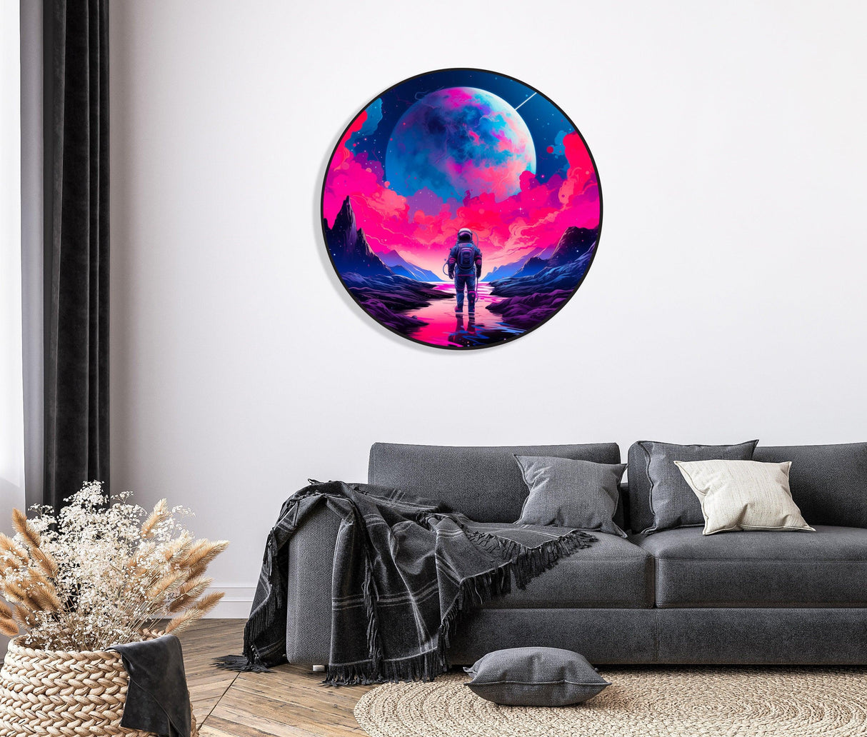 Astronaut and Moon Pop Art Vaporwave Aesthetic Artwork Space LED Wall Decor Contemporary Art Lighted Wall Art Galaxy Art 3