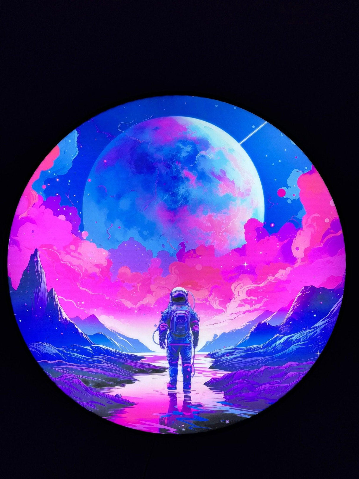 Astronaut and Moon Pop Art Vaporwave Aesthetic Artwork Space LED Wall Decor Contemporary Art Lighted Wall Art Galaxy Art 4