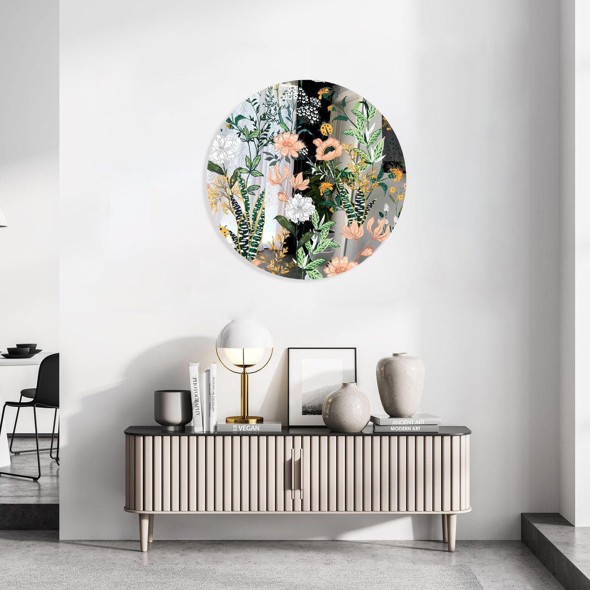 Beautiful Field Flowers Mirrored Acrylic Circles Contemporary Home DǸcor Printed acrylic